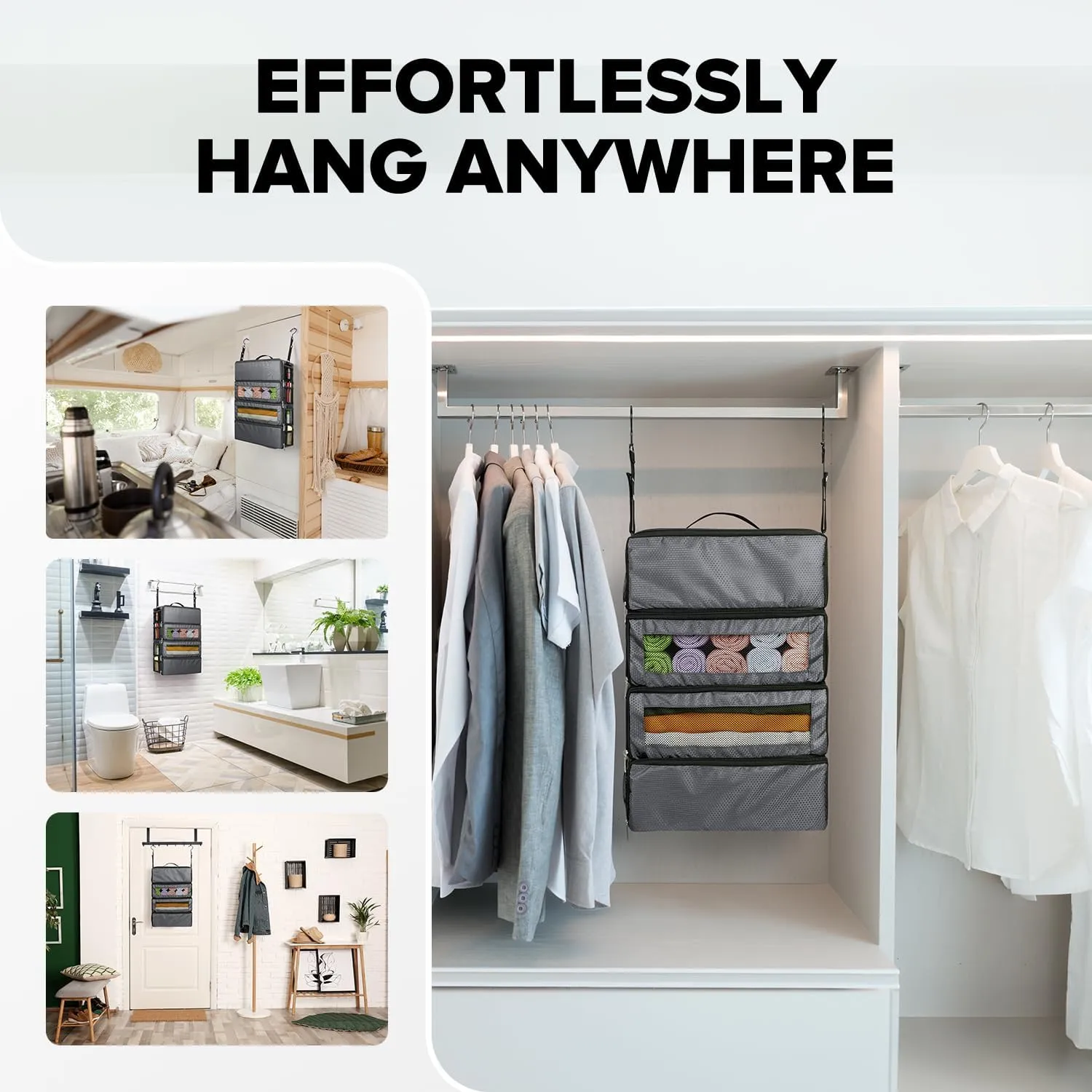 Suitcase Organizer, Travel Luggage Organizer Hanging Shelves Packing Cube Closet/Collapsible Portable Travel Organizer for Carry-on, Grey-M, Medium, Modern