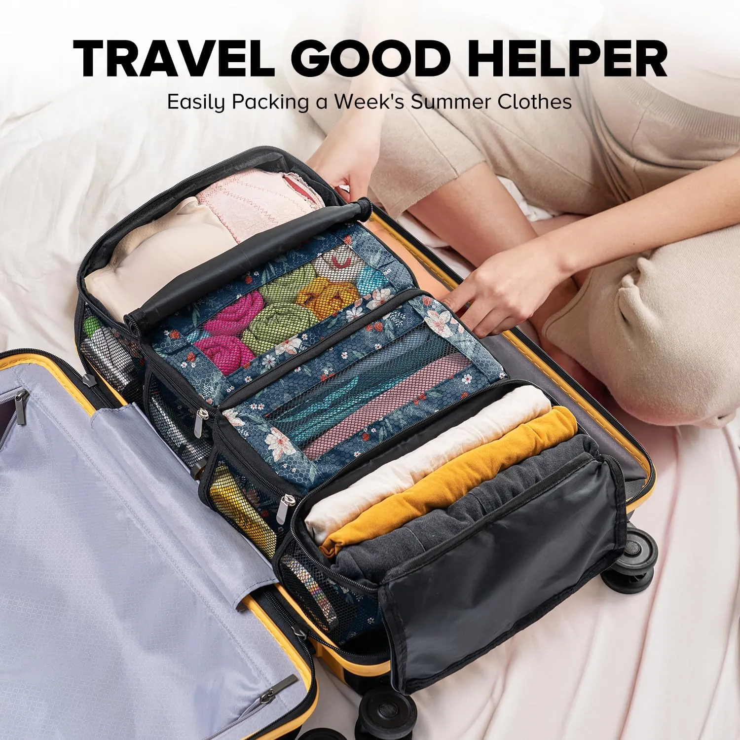 Suitcase Organizer, Travel Luggage Organizer Hanging Shelves Packing Cube Closet/Collapsible Portable Travel Organizer for Carry-on, Small, Berry