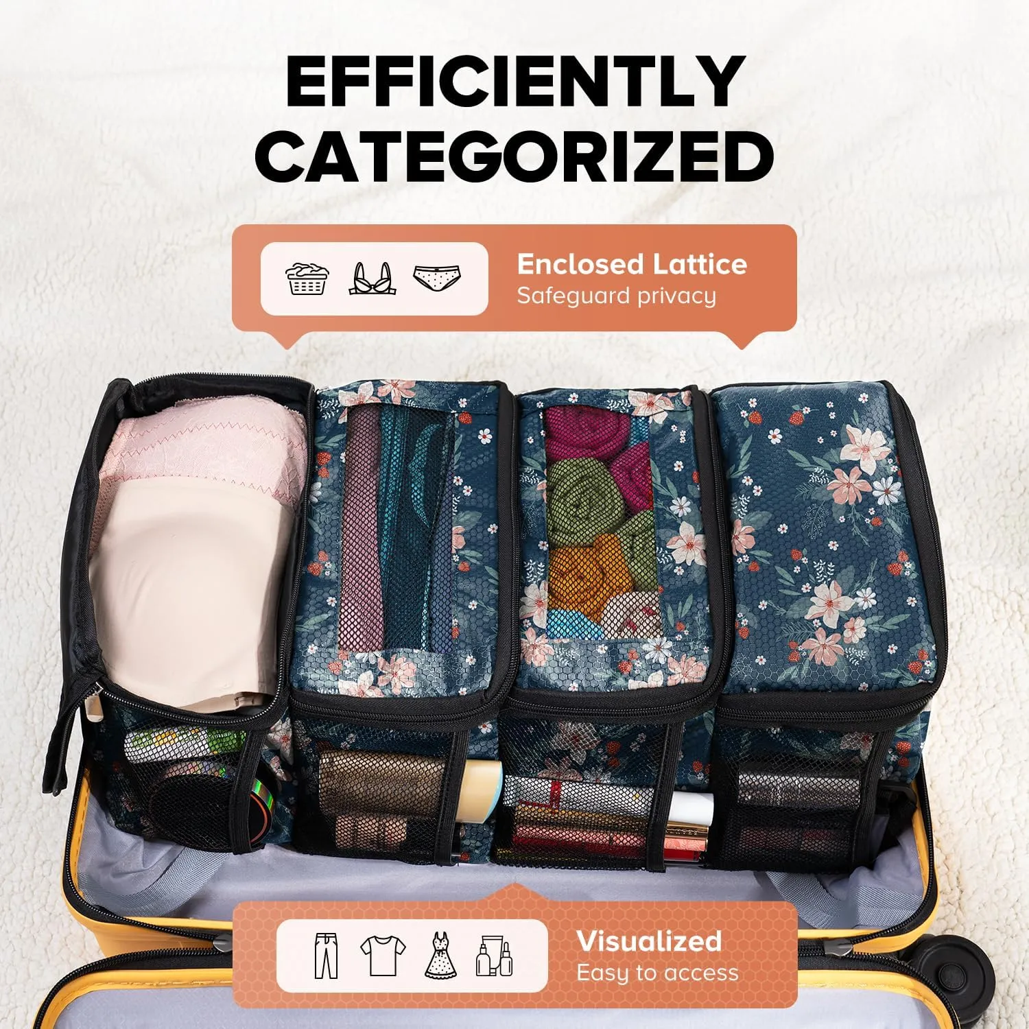 Suitcase Organizer, Travel Luggage Organizer Hanging Shelves Packing Cube Closet/Collapsible Portable Travel Organizer for Carry-on, Small, Berry